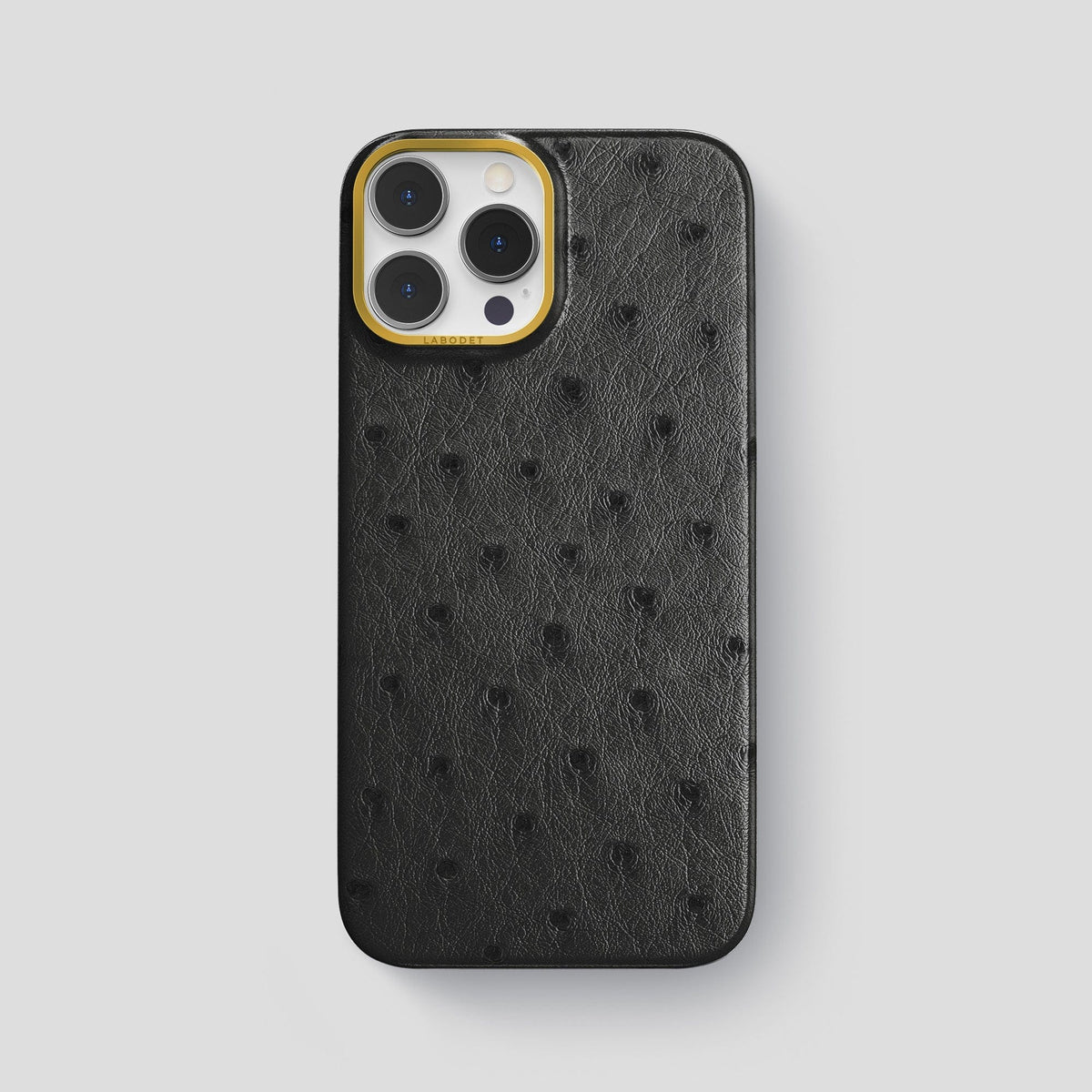 Black iPhone 14 Pro Max Classic Case Ostrich with Gold Metal -1 | Black-Gold