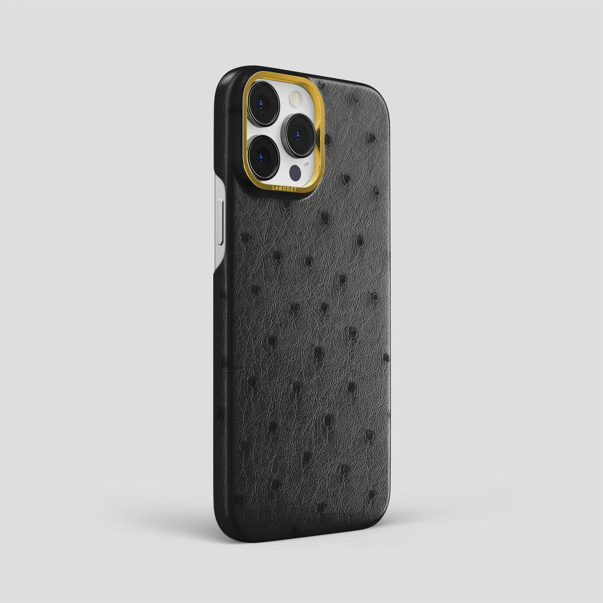 Black iPhone 14 Pro Max Classic Case Ostrich with Gold Metal -2 | Black-Gold