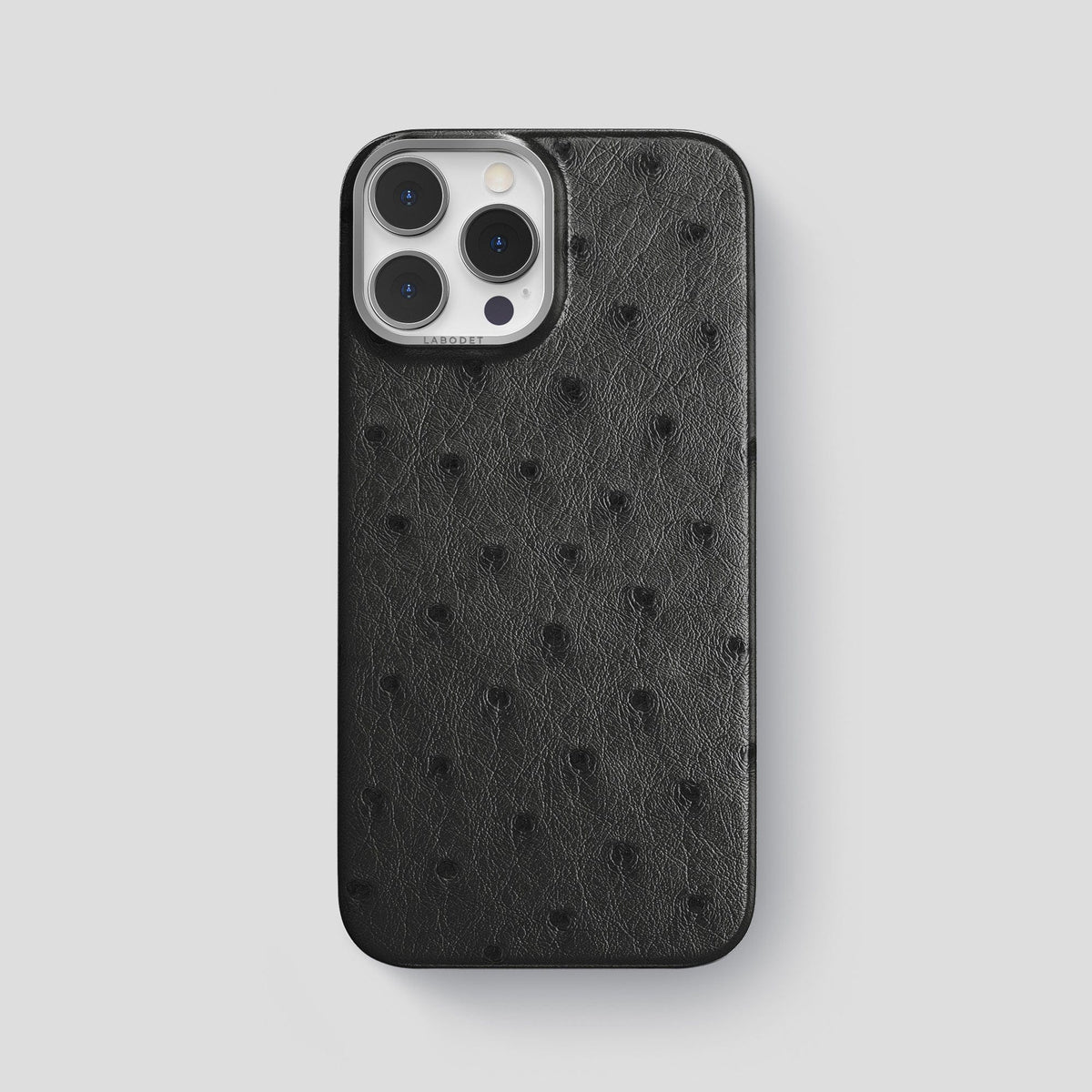 Black iPhone 14 Pro Max Classic Case Ostrich with Steel Metal -1 | Black-Steel