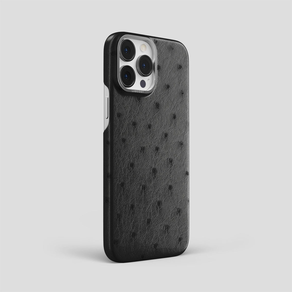 Black iPhone 14 Pro Max Classic Case Ostrich with Steel Metal -2 | Black-Steel