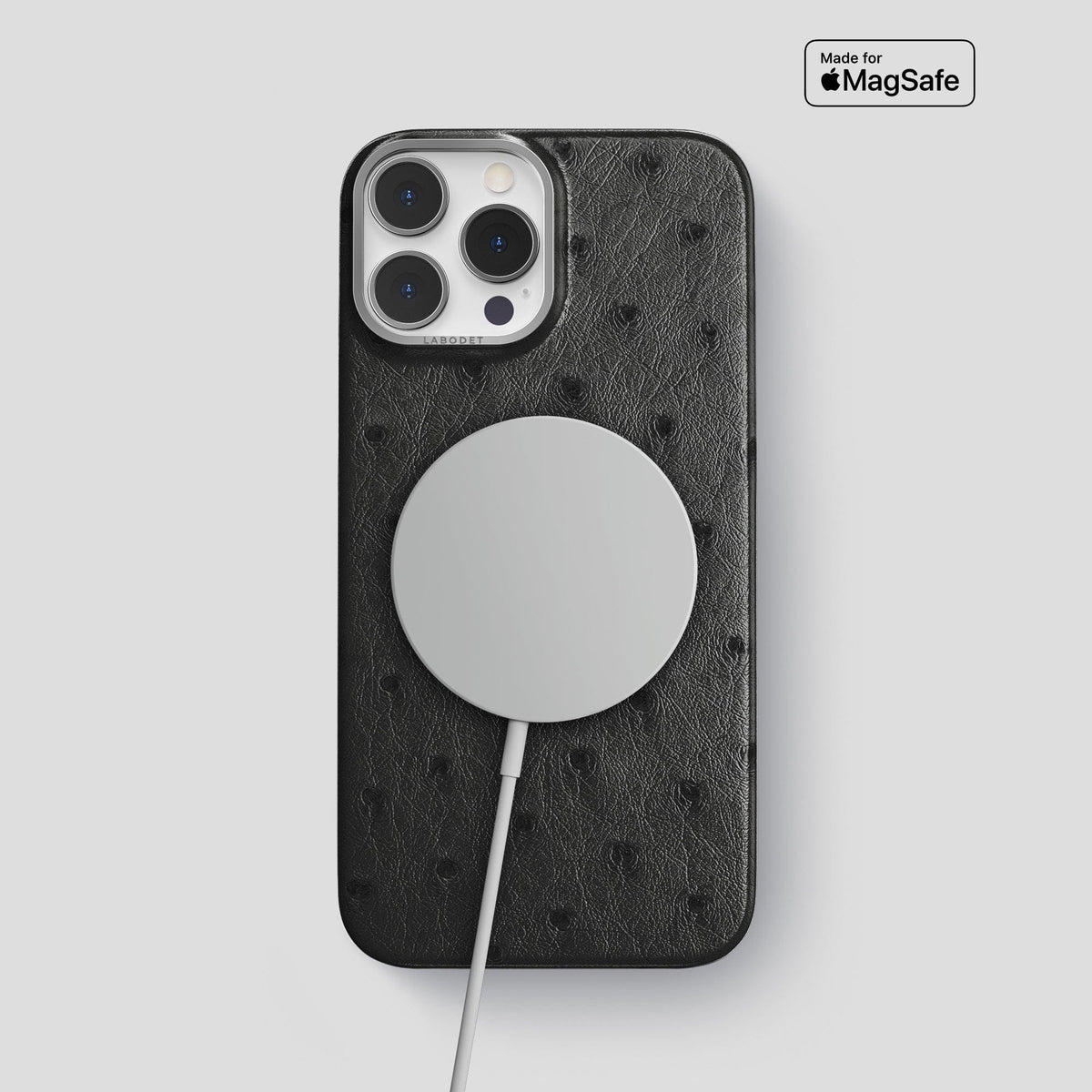 Black iPhone 14 Pro Max Classic Case Ostrich with Steel Metal -5 | Black-Steel
