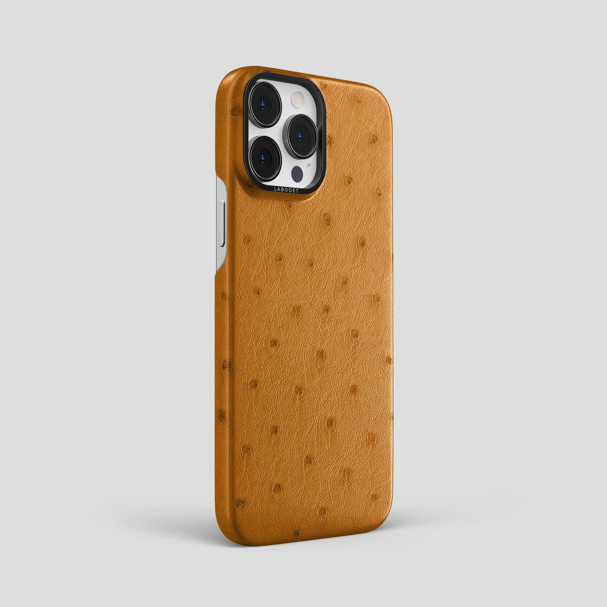 Chestnut iPhone 14 Pro Max Classic Case Ostrich with Black Metal -2 | Chestnut-Black