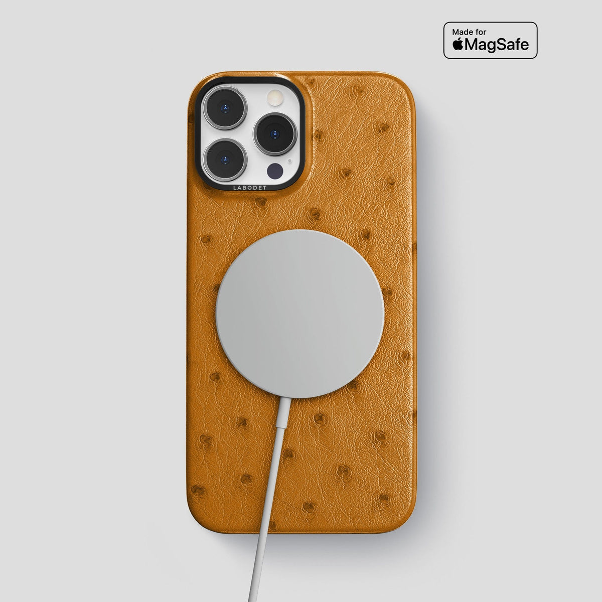 Chestnut iPhone 14 Pro Max Classic Case Ostrich with Black Metal -5 | Chestnut-Black