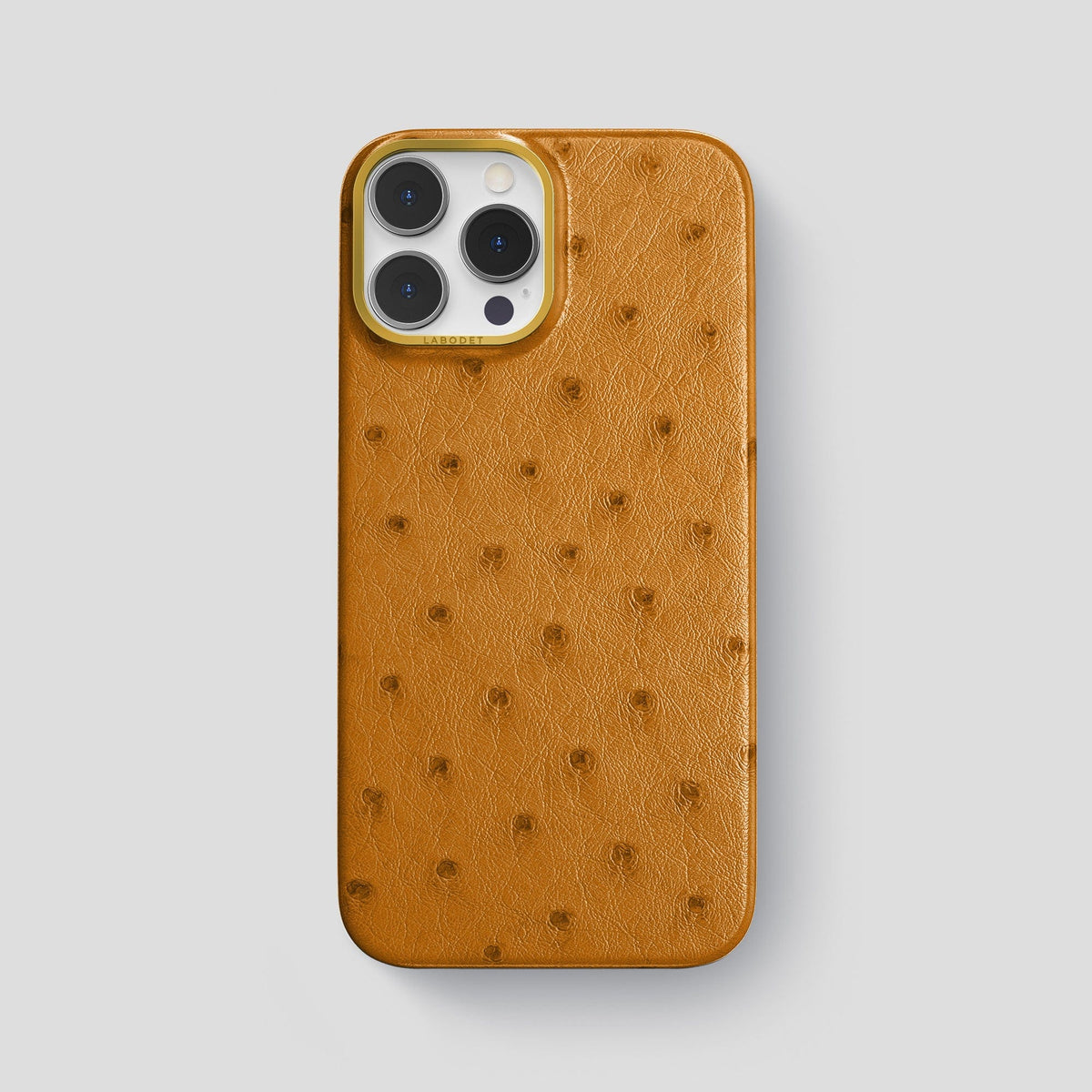 Chestnut iPhone 14 Pro Max Classic Case Ostrich with Gold Metal -1 | Chestnut-Gold