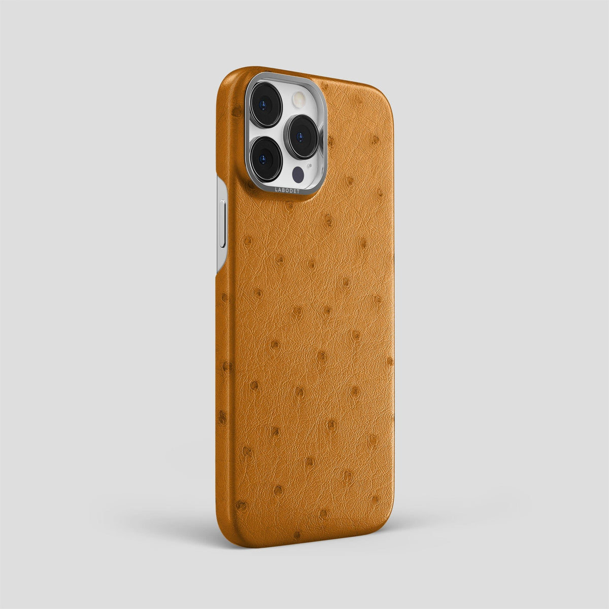 Chestnut iPhone 14 Pro Max Classic Case Ostrich with Steel Metal -2 | Chestnut-Steel