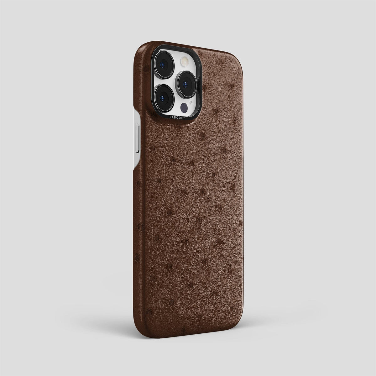 Chocolate iPhone 14 Pro Max Classic Case Ostrich with Black Metal -2 | Chocolate-Black