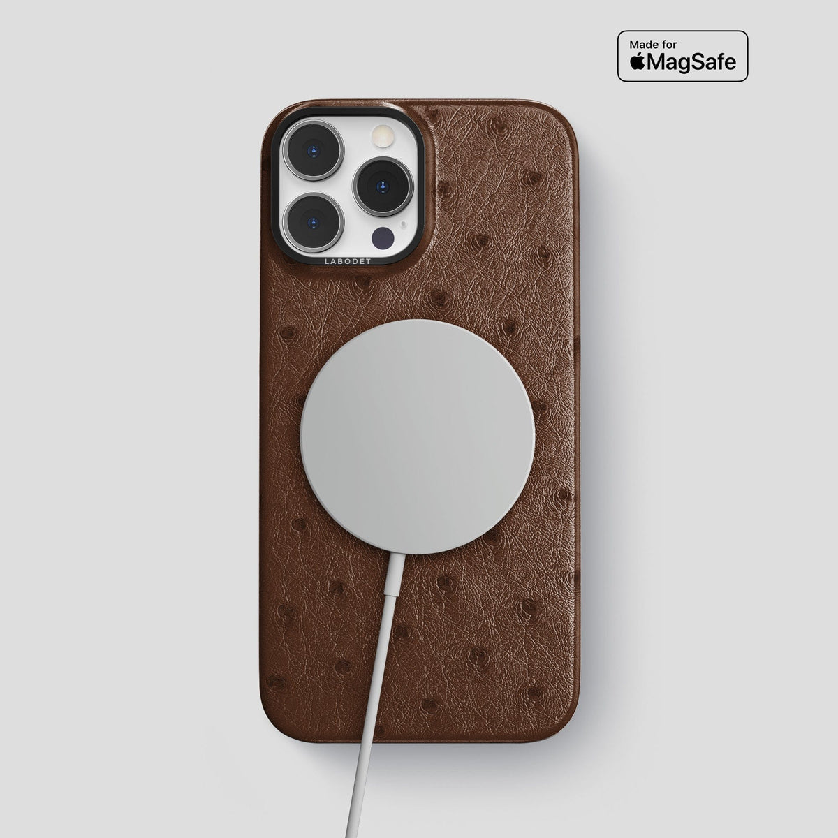 Chocolate iPhone 14 Pro Max Classic Case Ostrich with Black Metal -5 | Chocolate-Black