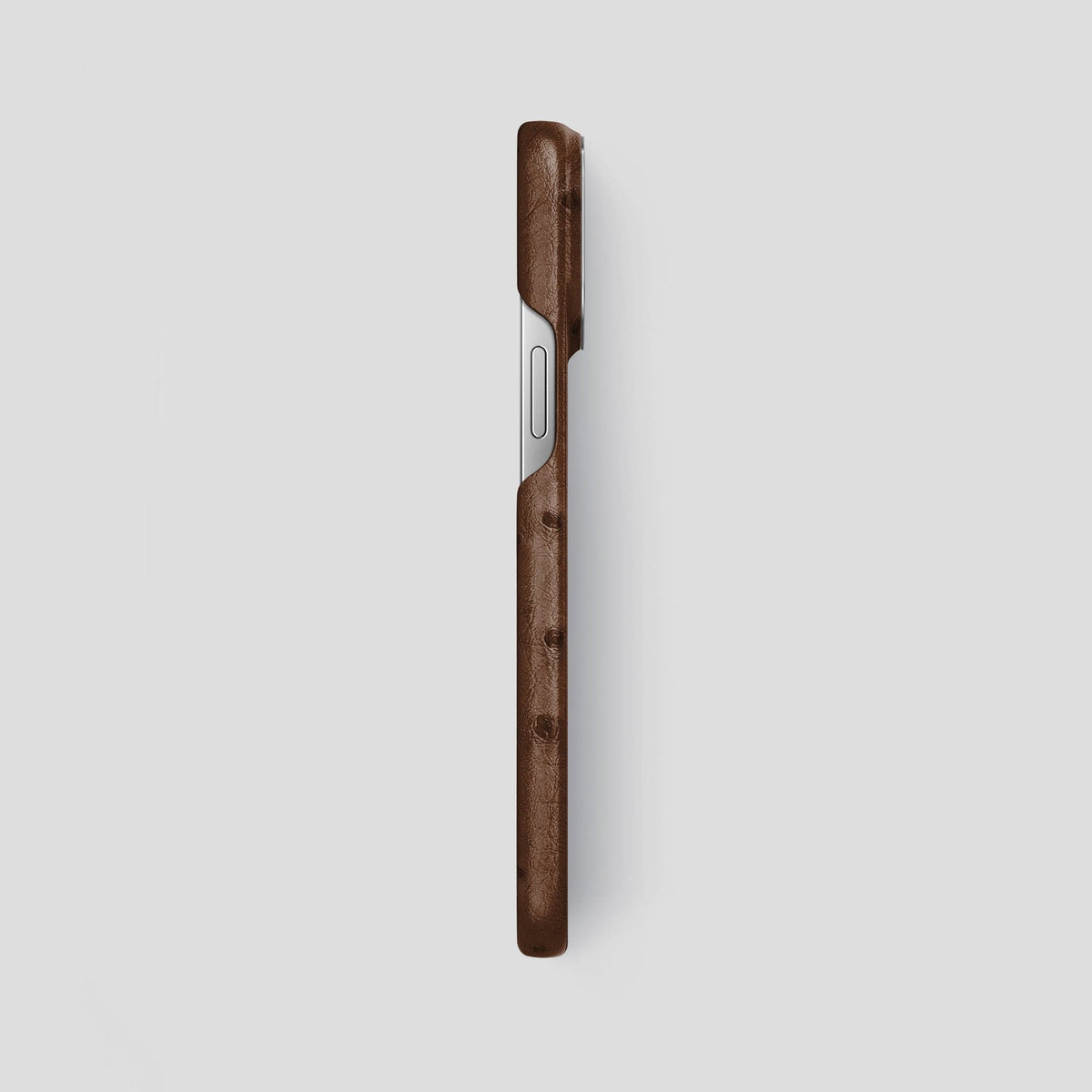 Chocolate iPhone 14 Pro Max Classic Case Ostrich with Steel Metal -3 | Chocolate-Steel