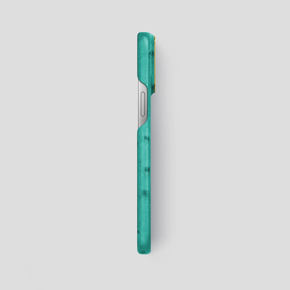 Turquoise iPhone 14 Pro Max Classic Case Ostrich with Gold Metal -3 | Turquoise-Gold