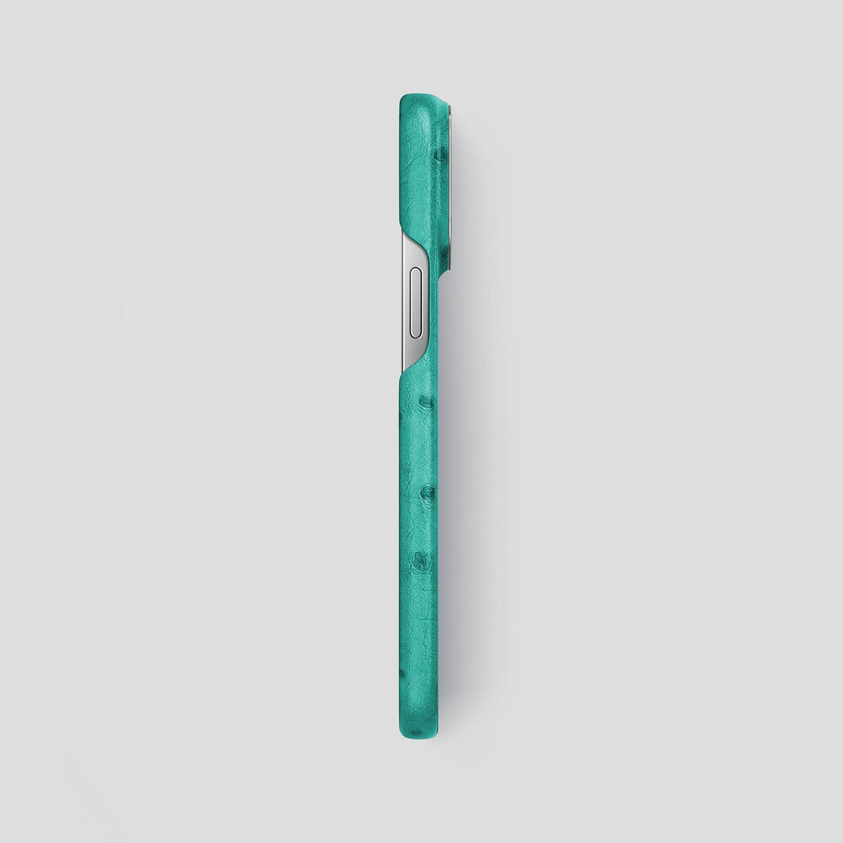 Turquoise iPhone 14 Pro Max Classic Case Ostrich with Steel Metal -3 | Turquoise-Steel