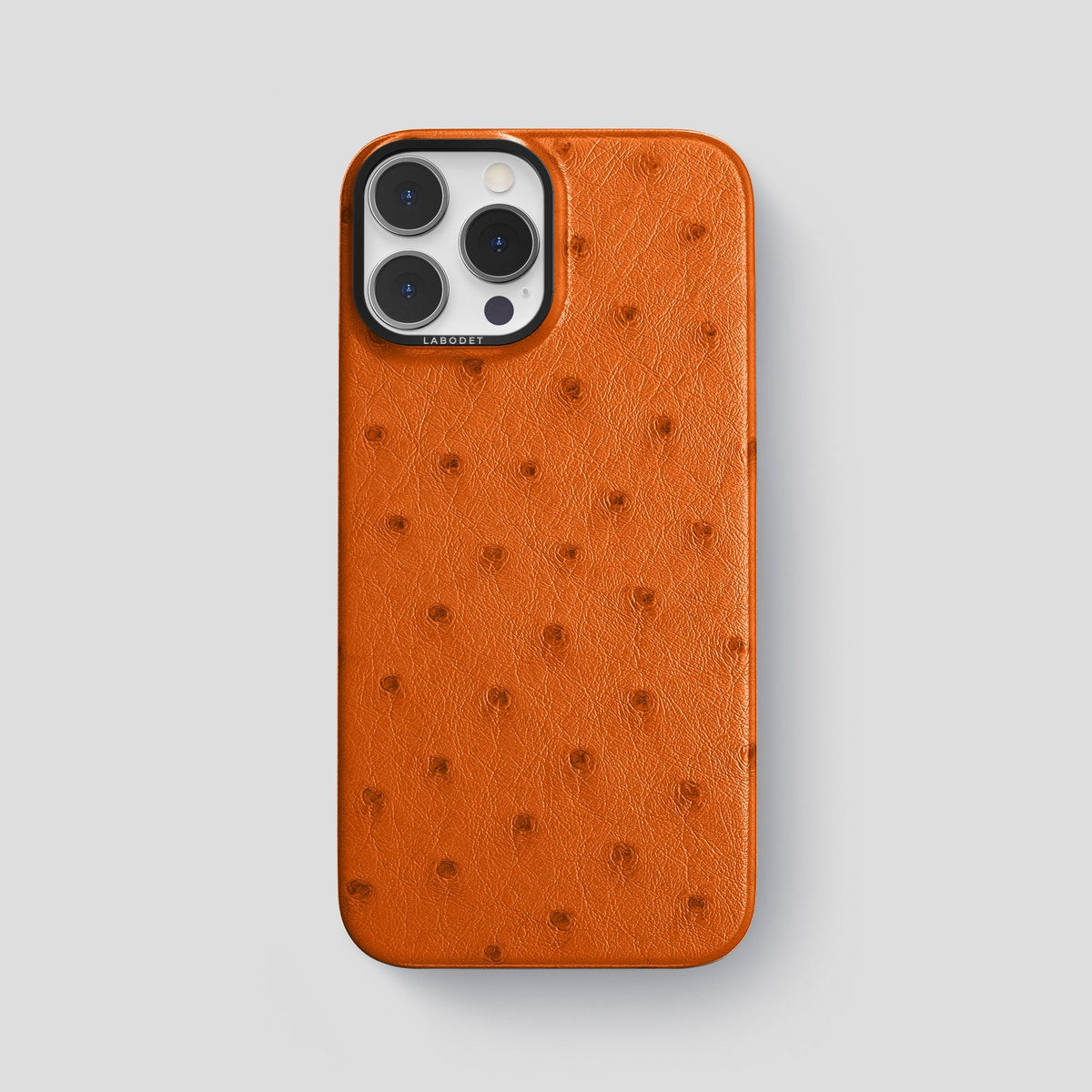 Medium-Brown iPhone 14 Pro Max Classic Case Ostrich with Black Metal -1 | Medium-Brown-Black