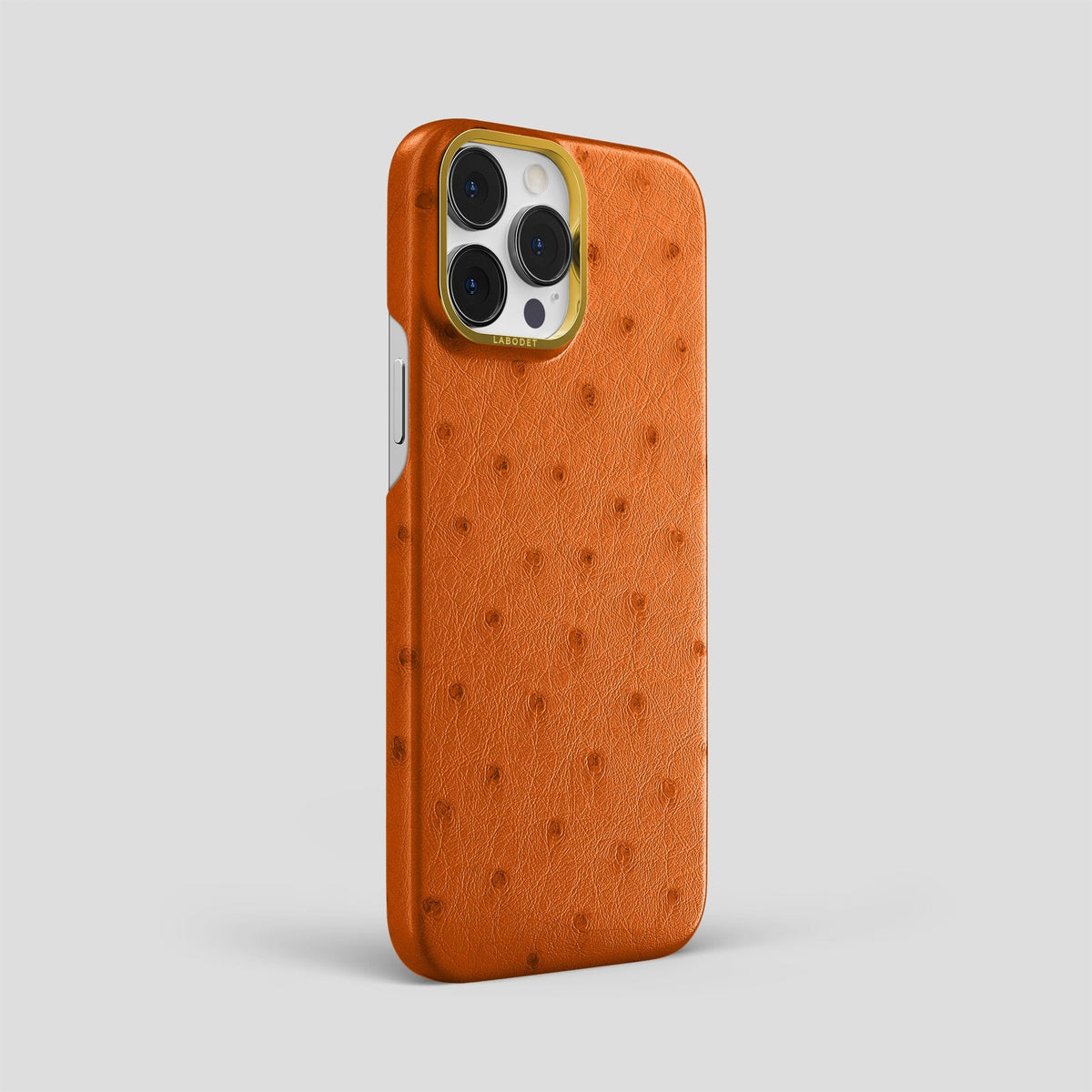 Medium-Brown iPhone 14 Pro Max Classic Case Ostrich with Gold Metal -2 | Medium-Brown-Gold