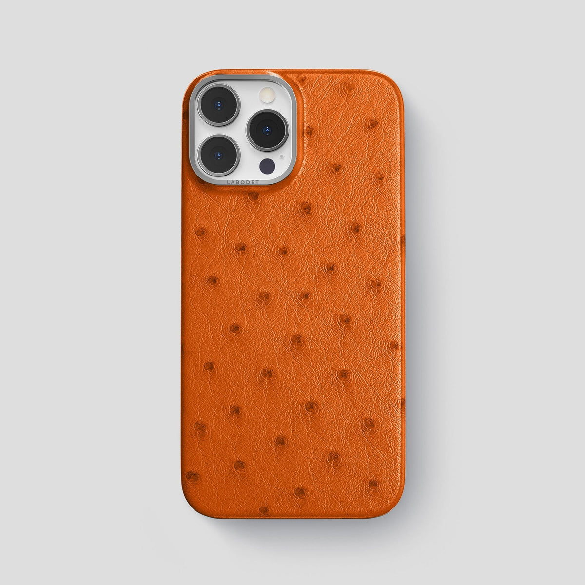 Medium-Brown iPhone 14 Pro Max Classic Case Ostrich with Steel Metal -1 | Medium-Brown-Steel