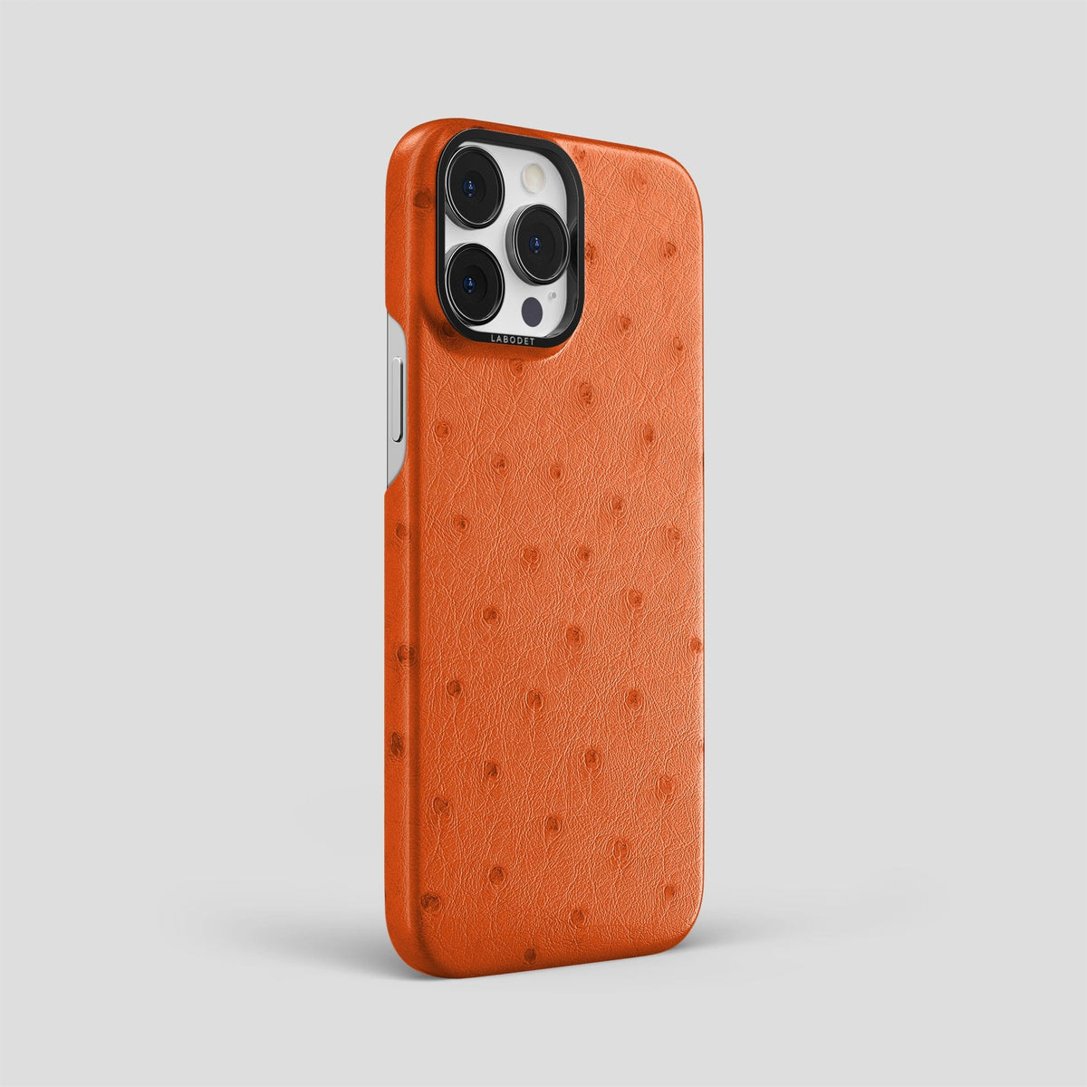 Orange iPhone 14 Pro Max Classic Case Ostrich with Black Metal -2 | Orange-Black