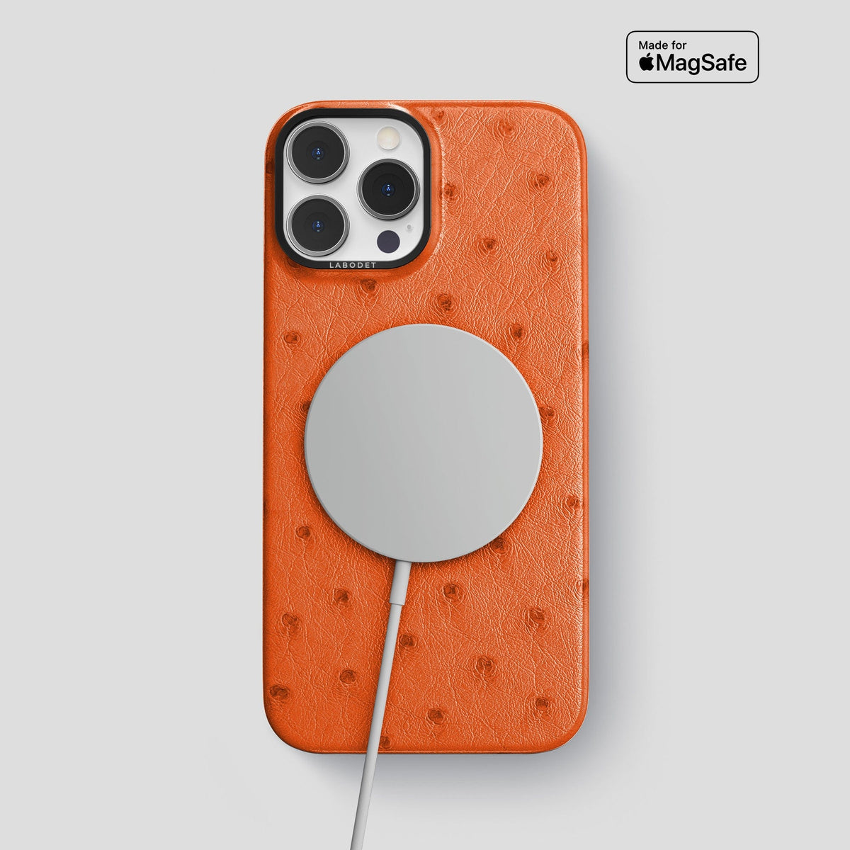 Orange iPhone 14 Pro Max Classic Case Ostrich with Black Metal -5 | Orange-Black