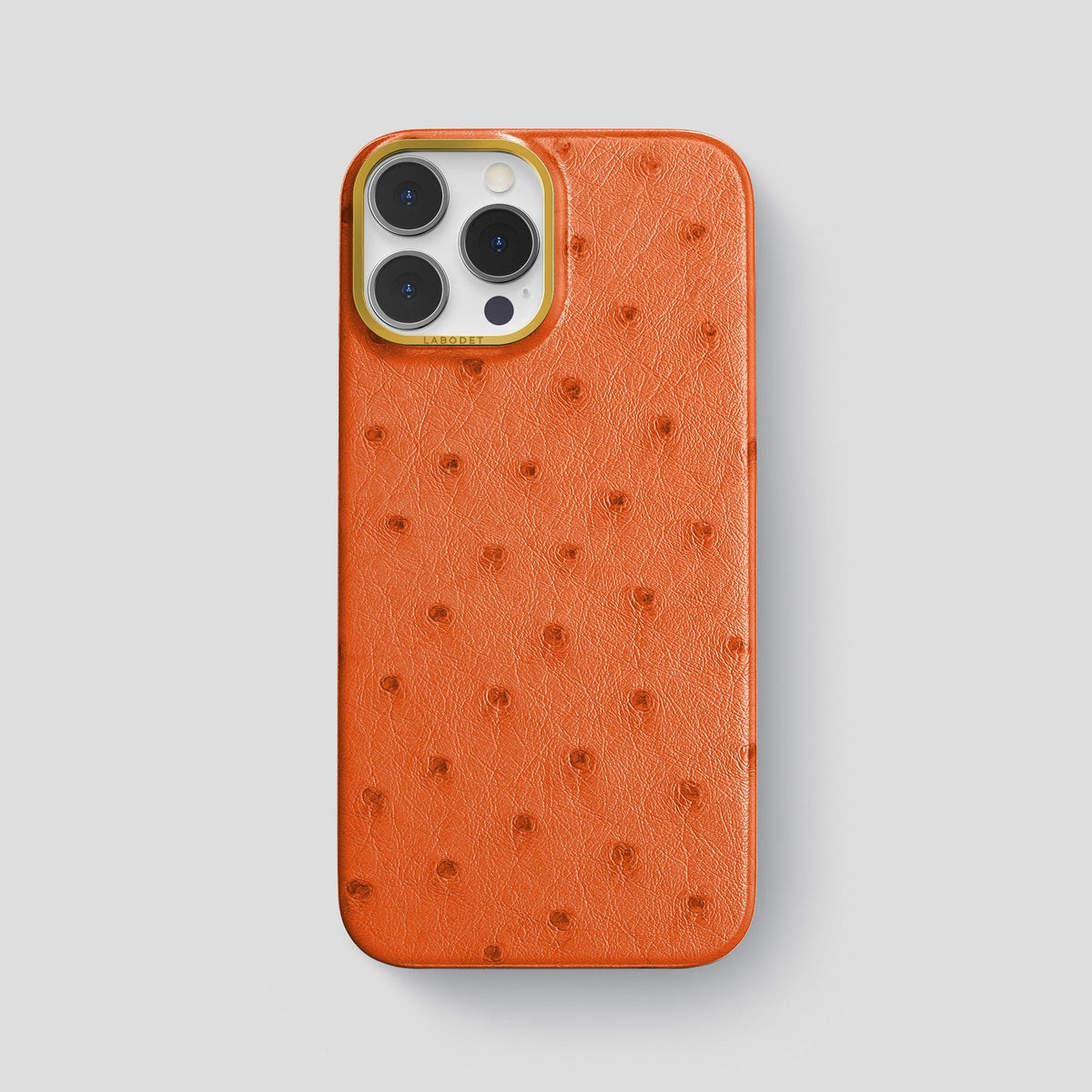 Orange iPhone 14 Pro Max Classic Case Ostrich with Gold Metal -1 | Orange-Gold