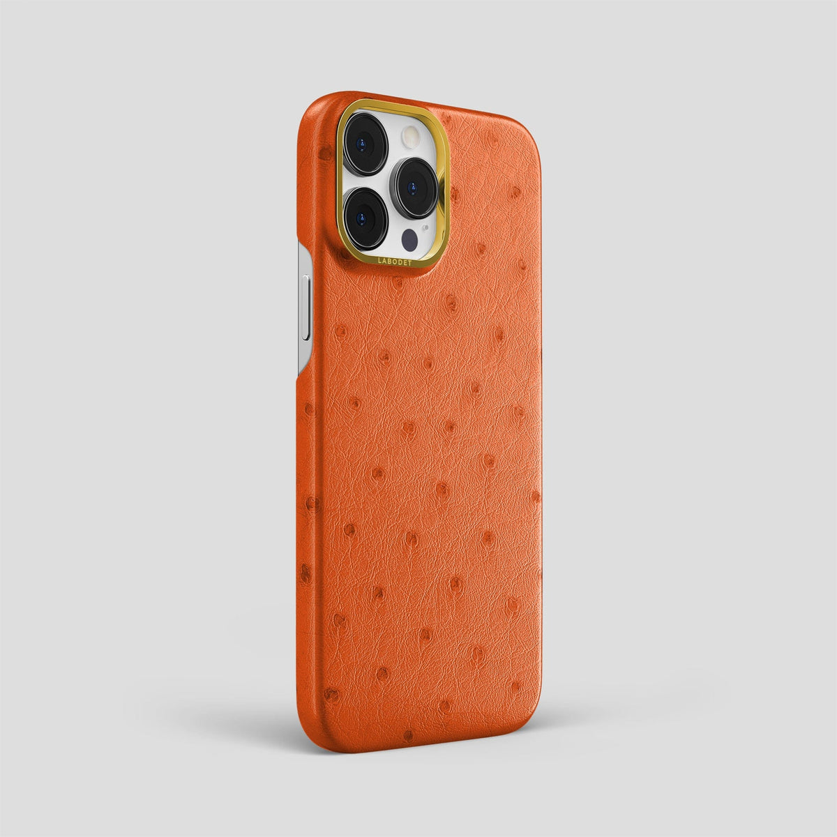 Orange iPhone 14 Pro Max Classic Case Ostrich with Gold Metal -2 | Orange-Gold