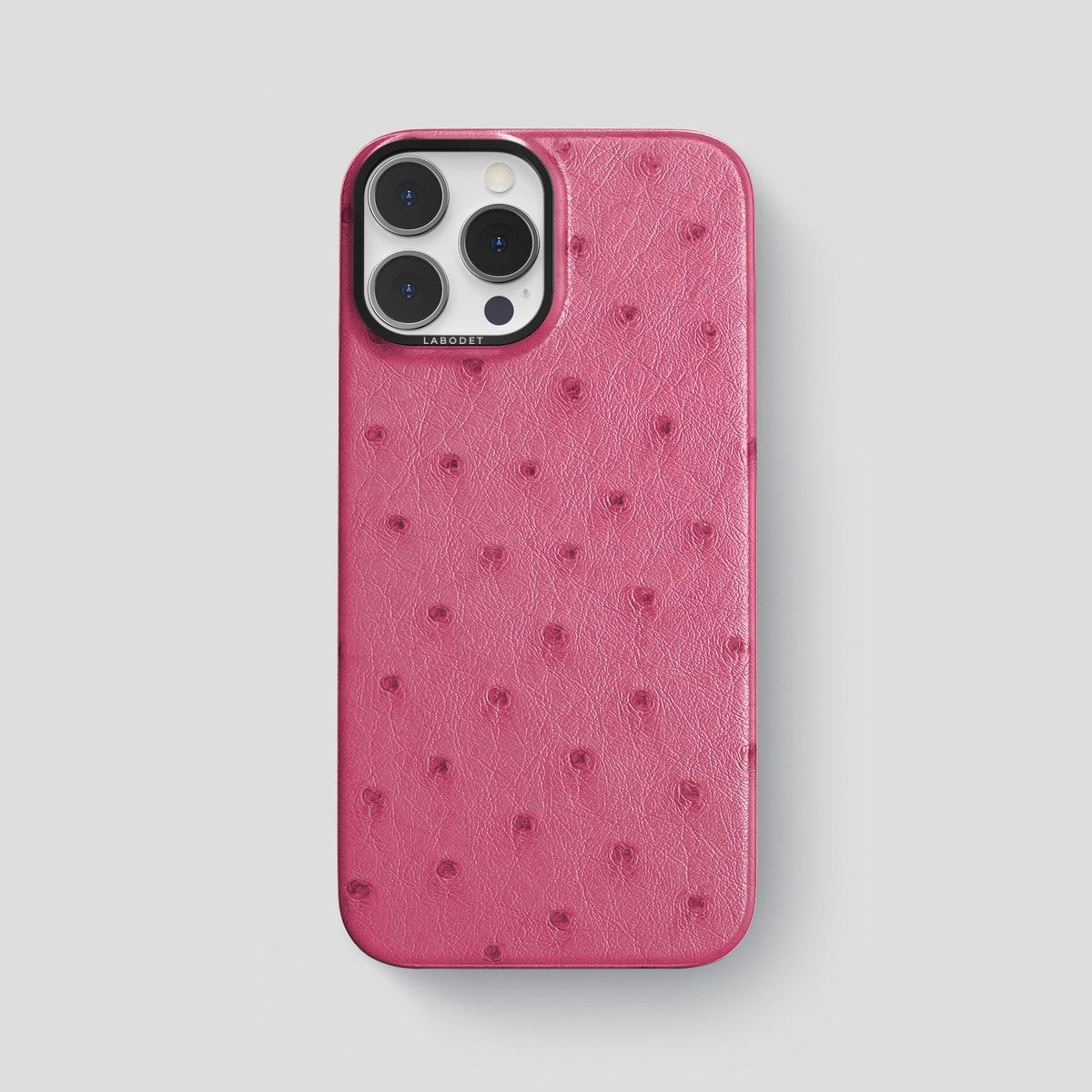Petal Pink iPhone 14 Pro Max Classic Case Ostrich with Black Metal -1 | Petal-Pink-Black