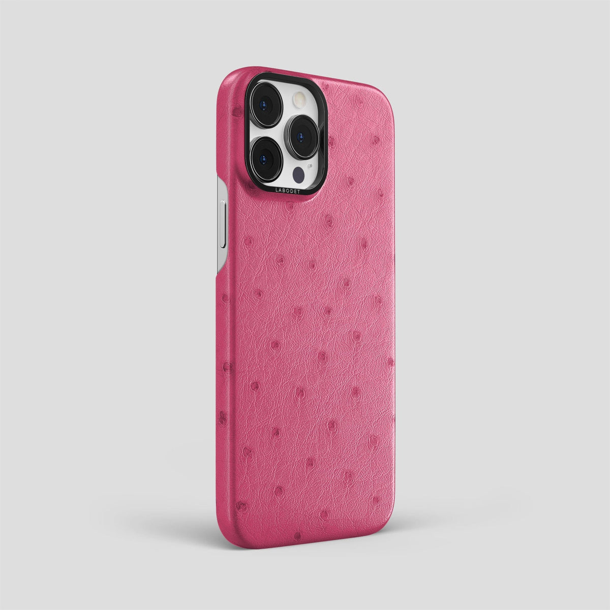 Petal Pink iPhone 14 Pro Max Classic Case Ostrich with Black Metal -2 | Petal-Pink-Black