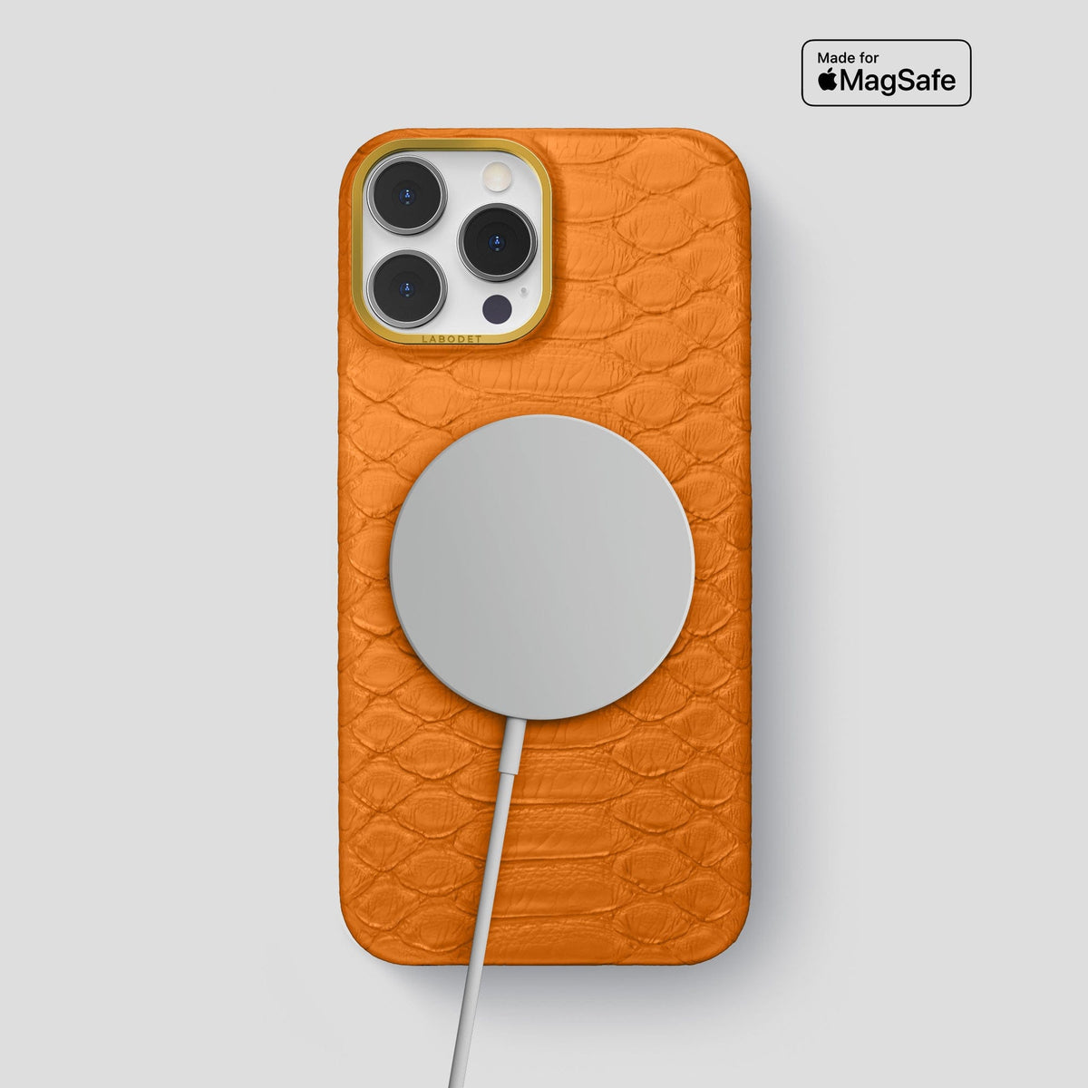 Orange iPhone 14 Pro Max Classic Case Python with Gold Metal -5 | Orange-Gold