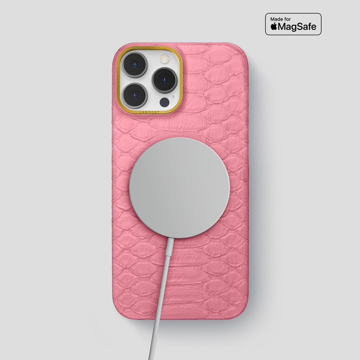 Pink iPhone 14 Pro Max Classic Case Python with Gold Metal -5 | Pink-Gold