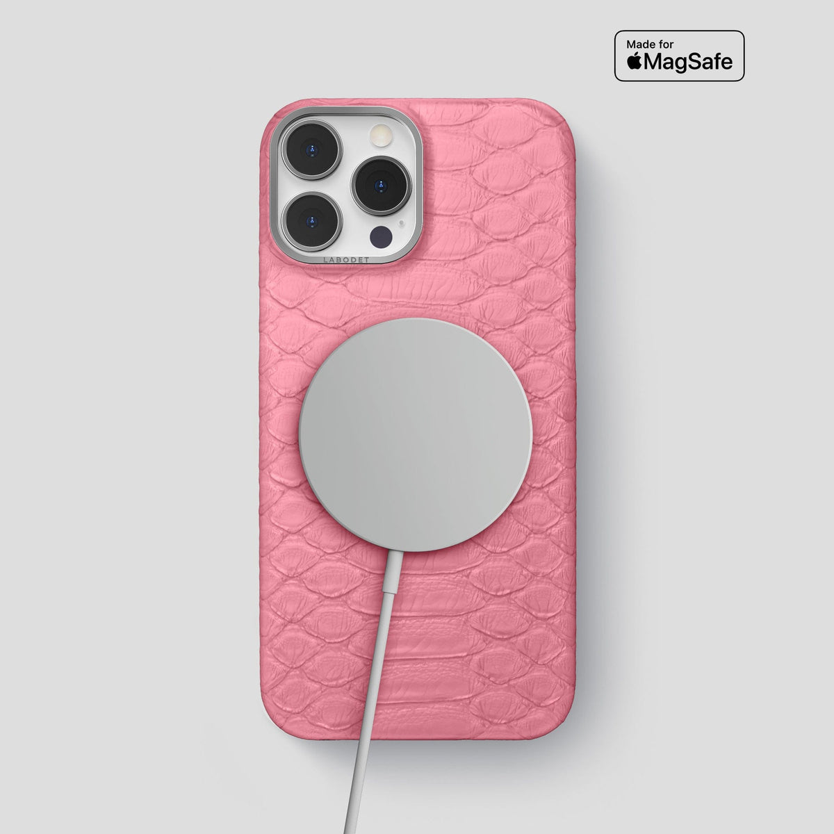 Pink iPhone 14 Pro Max Classic Case Python with Steel Metal -5 | Pink-Steel