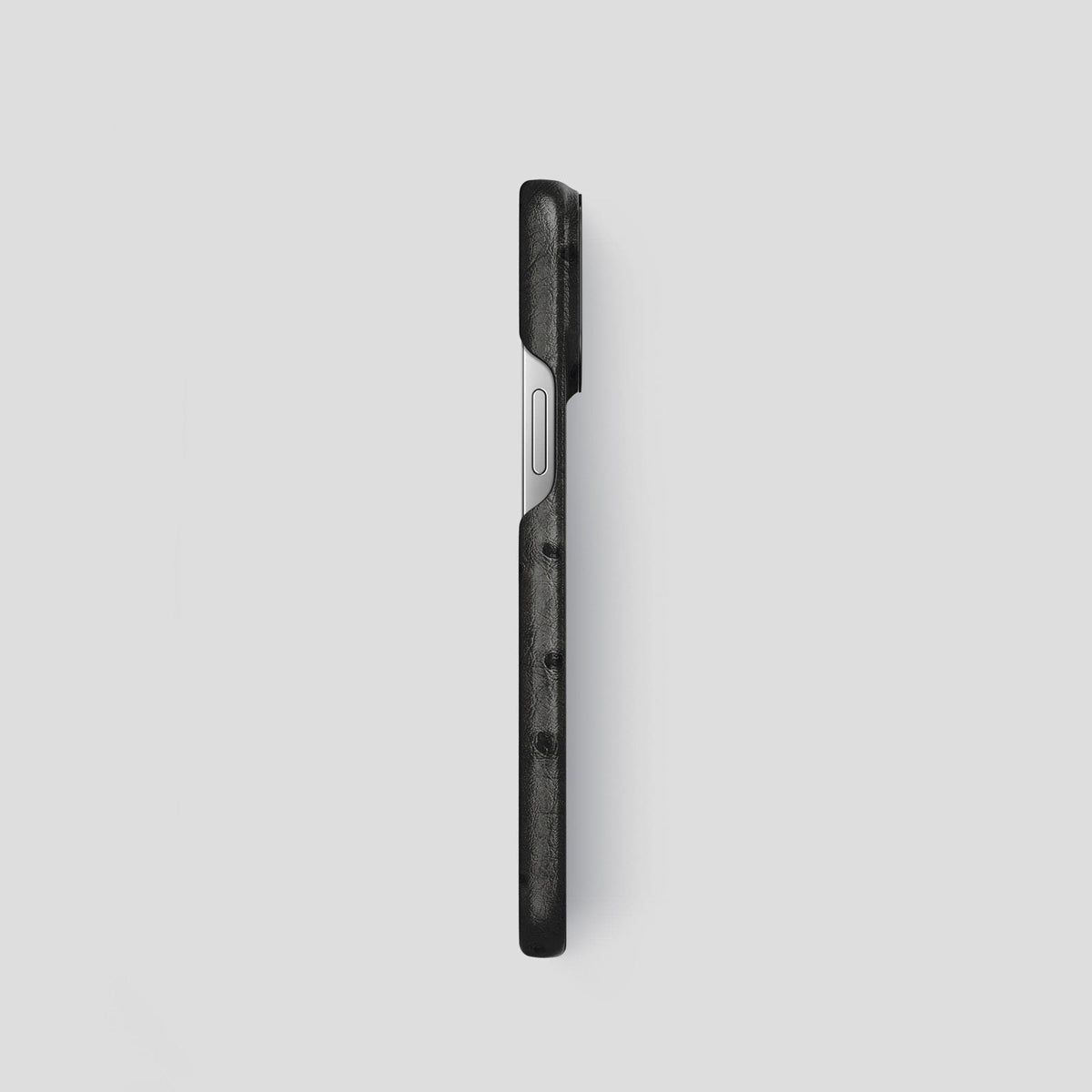 Black iPhone 14 Pro Classic Case Ostrich with Black Metal -3 | Black-Black