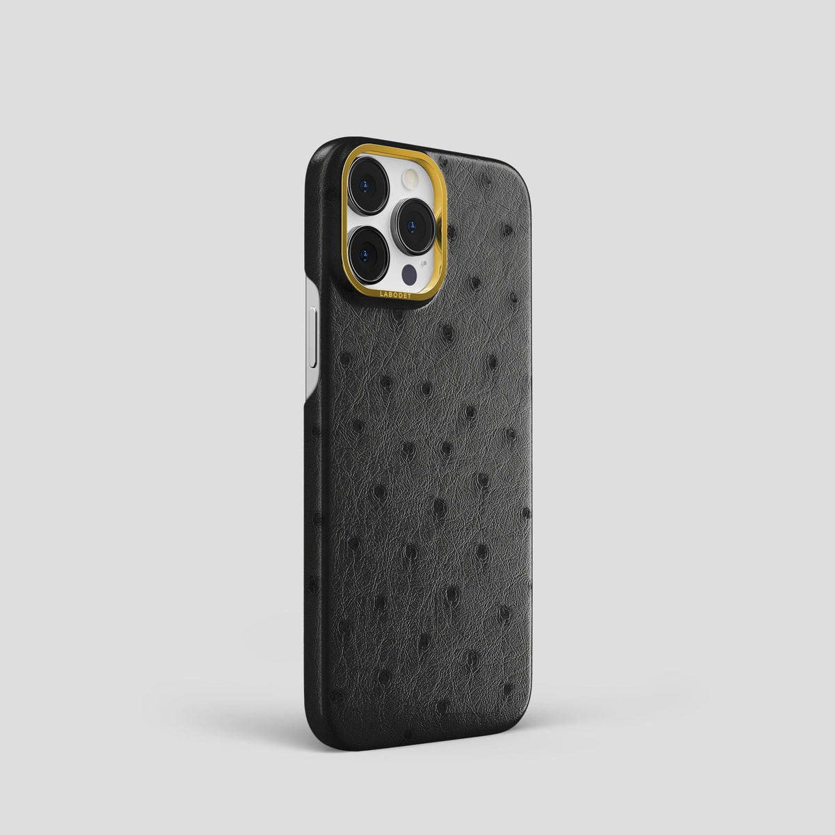 Black iPhone 14 Pro Classic Case Ostrich with Gold Metal -2 | Black-Gold