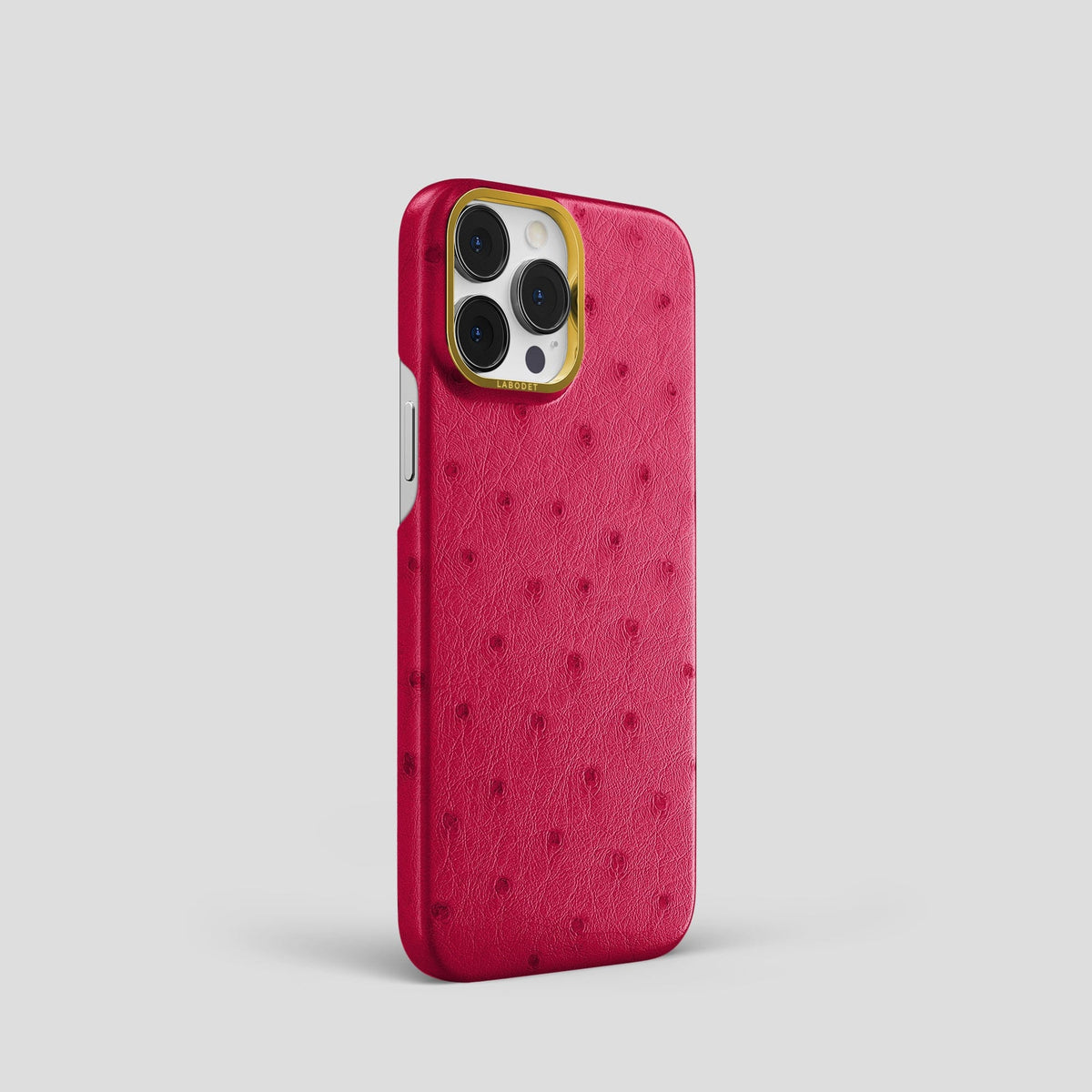 Bordeaux iPhone 14 Pro Classic Case Ostrich with Gold Metal -2 | Bordeaux-Gold