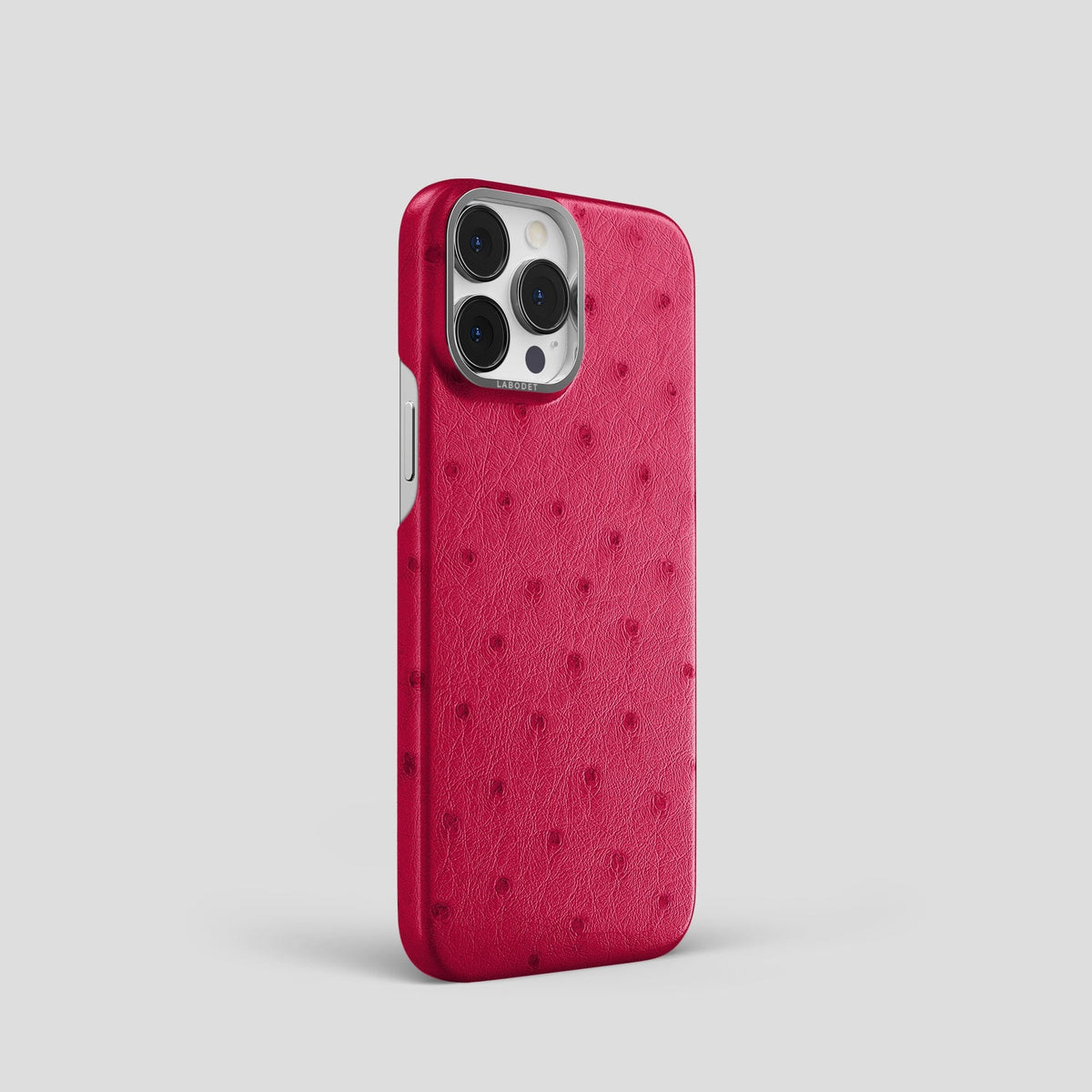 Bordeaux iPhone 14 Pro Classic Case Ostrich with Steel Metal -2 | Bordeaux-Steel