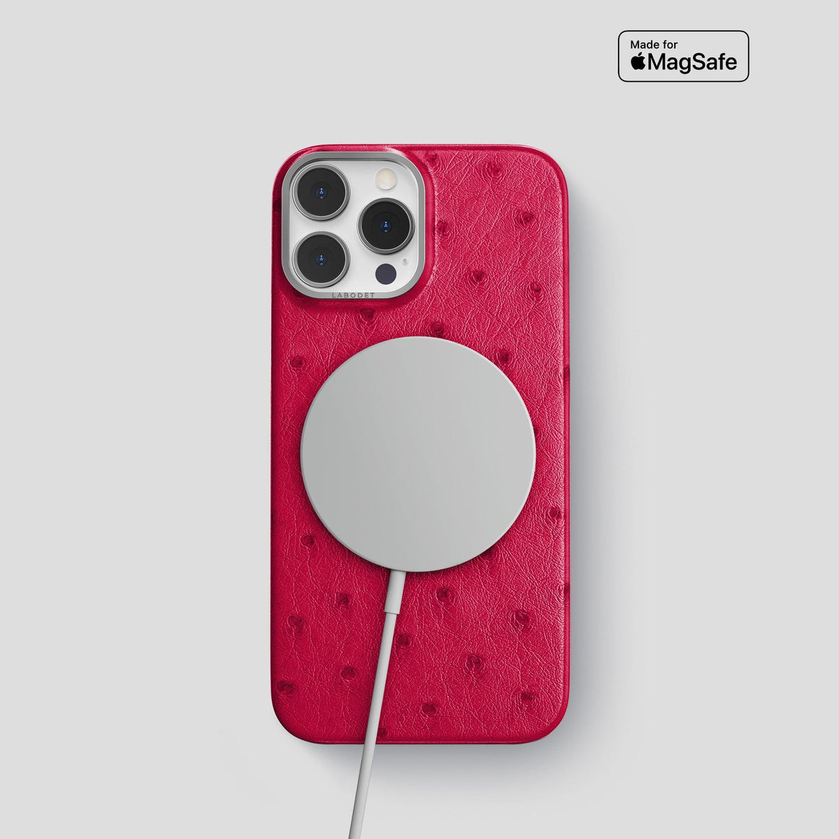 Bordeaux iPhone 14 Pro Classic Case Ostrich with Steel Metal -5 | Bordeaux-Steel