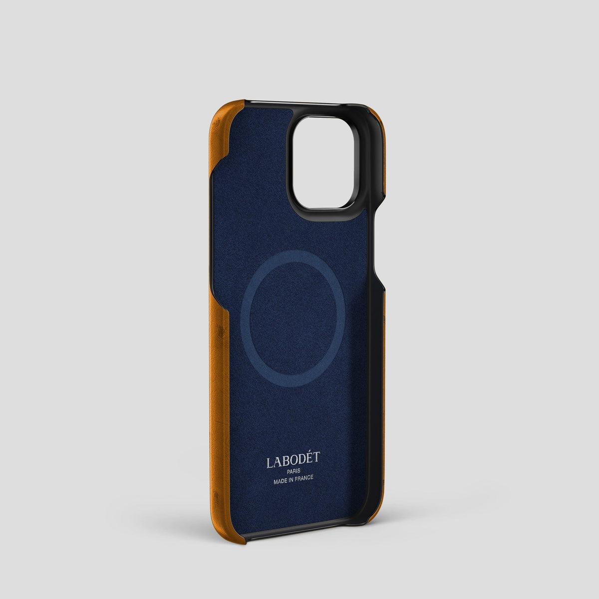 Chestnut iPhone 14 Pro Classic Case Ostrich with Black Metal -4 | Chestnut-Black