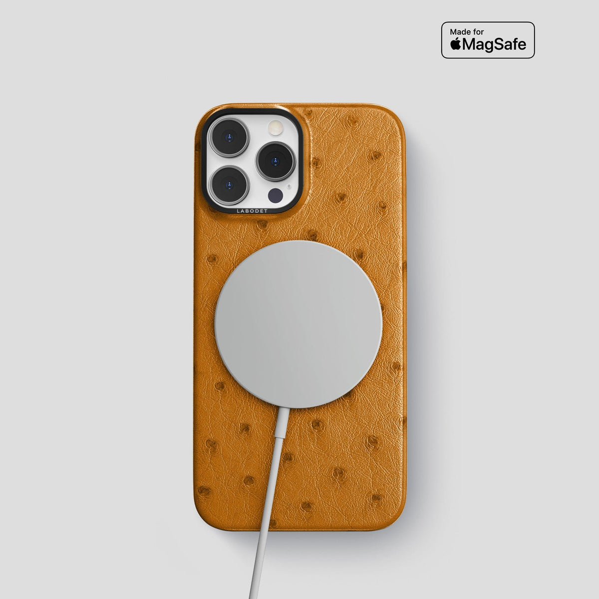 Chestnut iPhone 14 Pro Classic Case Ostrich with Black Metal -5 | Chestnut-Black