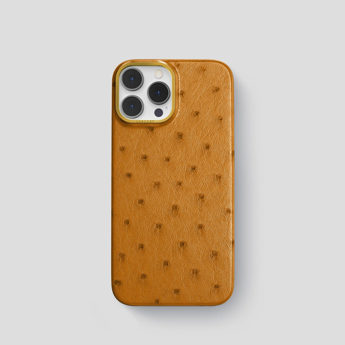Chestnut iPhone 14 Pro Classic Case Ostrich with Gold Metal -1 | Chestnut-Gold