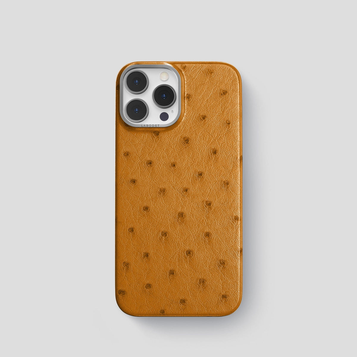 Chestnut iPhone 14 Pro Classic Case Ostrich with Steel Metal -1 | Chestnut-Steel