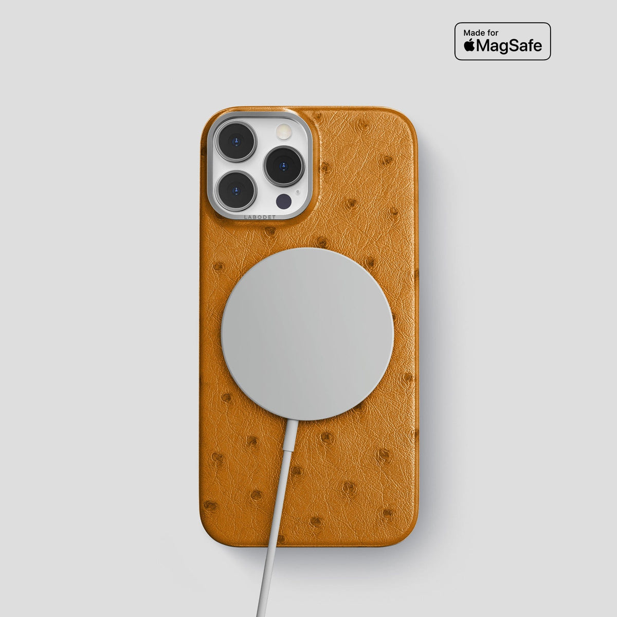 Chestnut iPhone 14 Pro Classic Case Ostrich with Steel Metal -5 | Chestnut-Steel