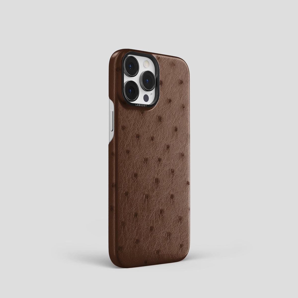 Chocolate iPhone 14 Pro Classic Case Ostrich with Black Metal -2 | Chocolate-Black