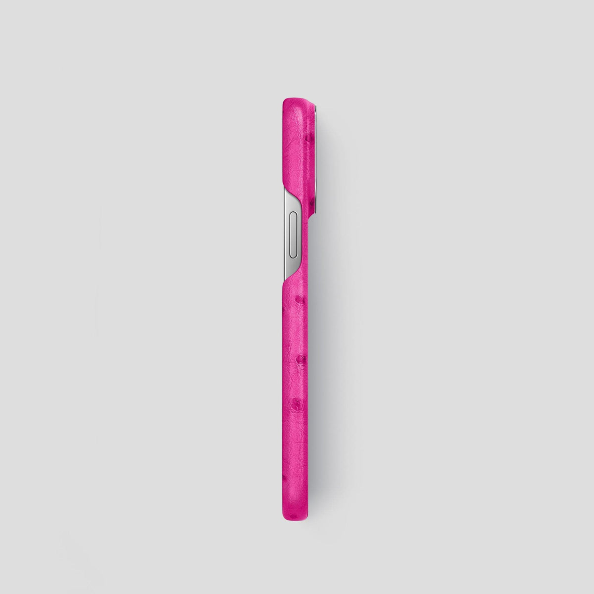 Fuchsia iPhone 14 Pro Classic Case Ostrich with Steel Metal -3 | Fuchsia-Steel