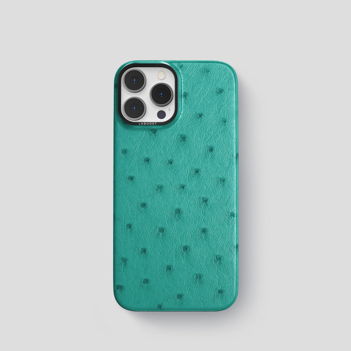 Turquoise iPhone 14 Pro Classic Case Ostrich with Black Metal -1 | Turquoise-Black