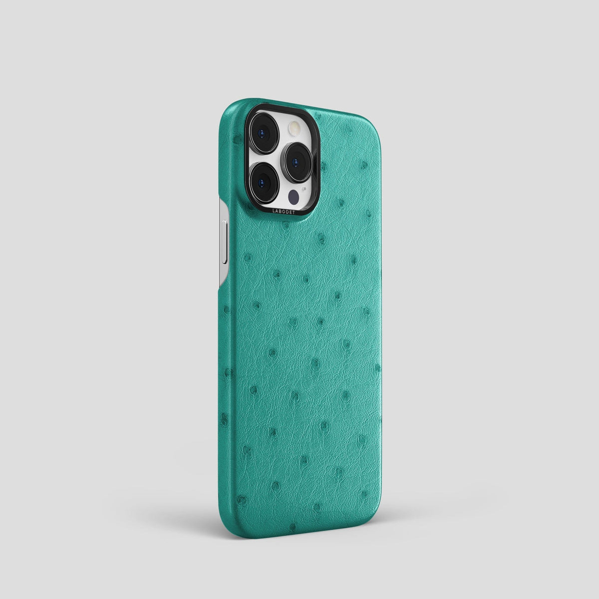 Turquoise iPhone 14 Pro Classic Case Ostrich with Black Metal -2 | Turquoise-Black