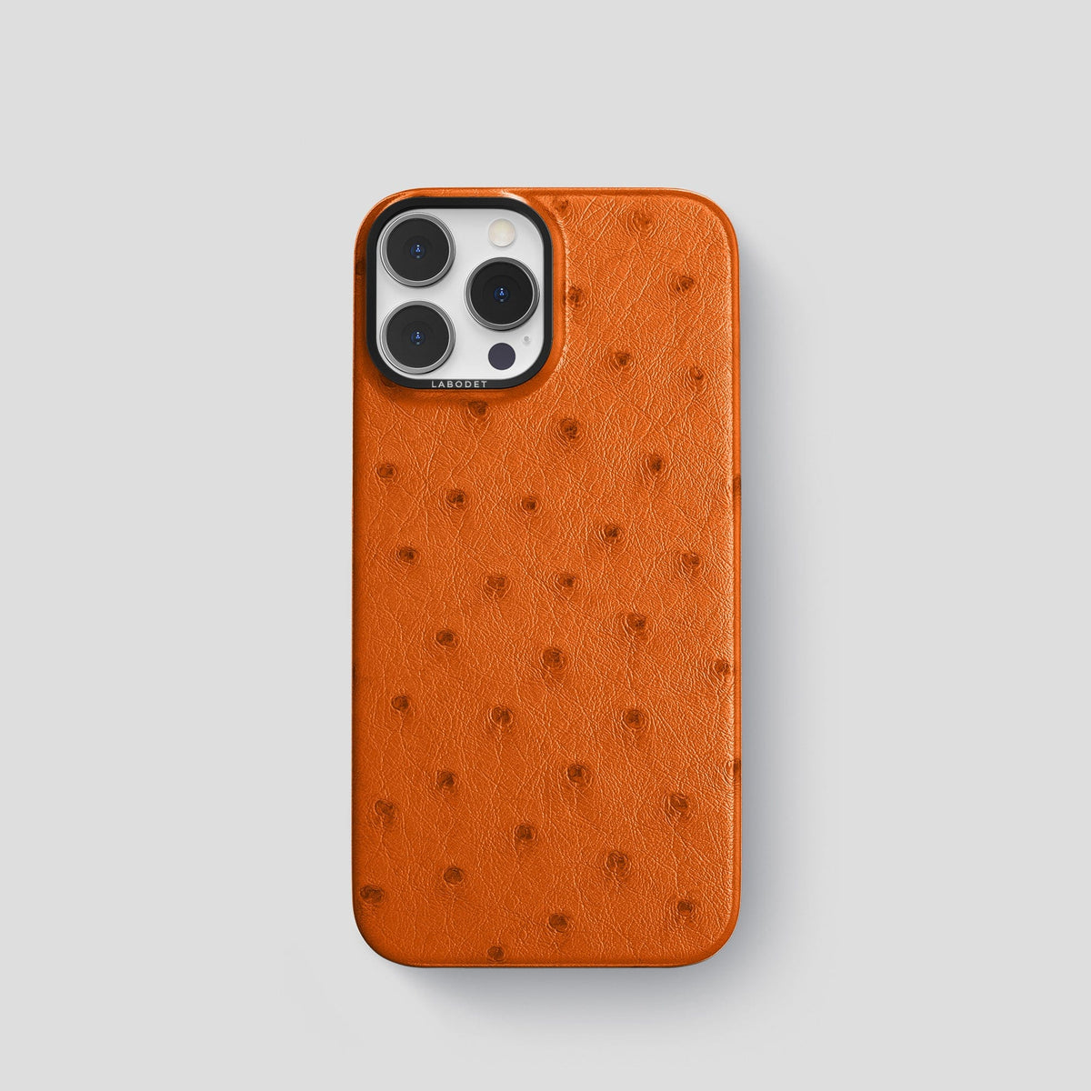 Medium-Brown iPhone 14 Pro Classic Case Ostrich with Black Metal -1 | Medium-Brown-Black