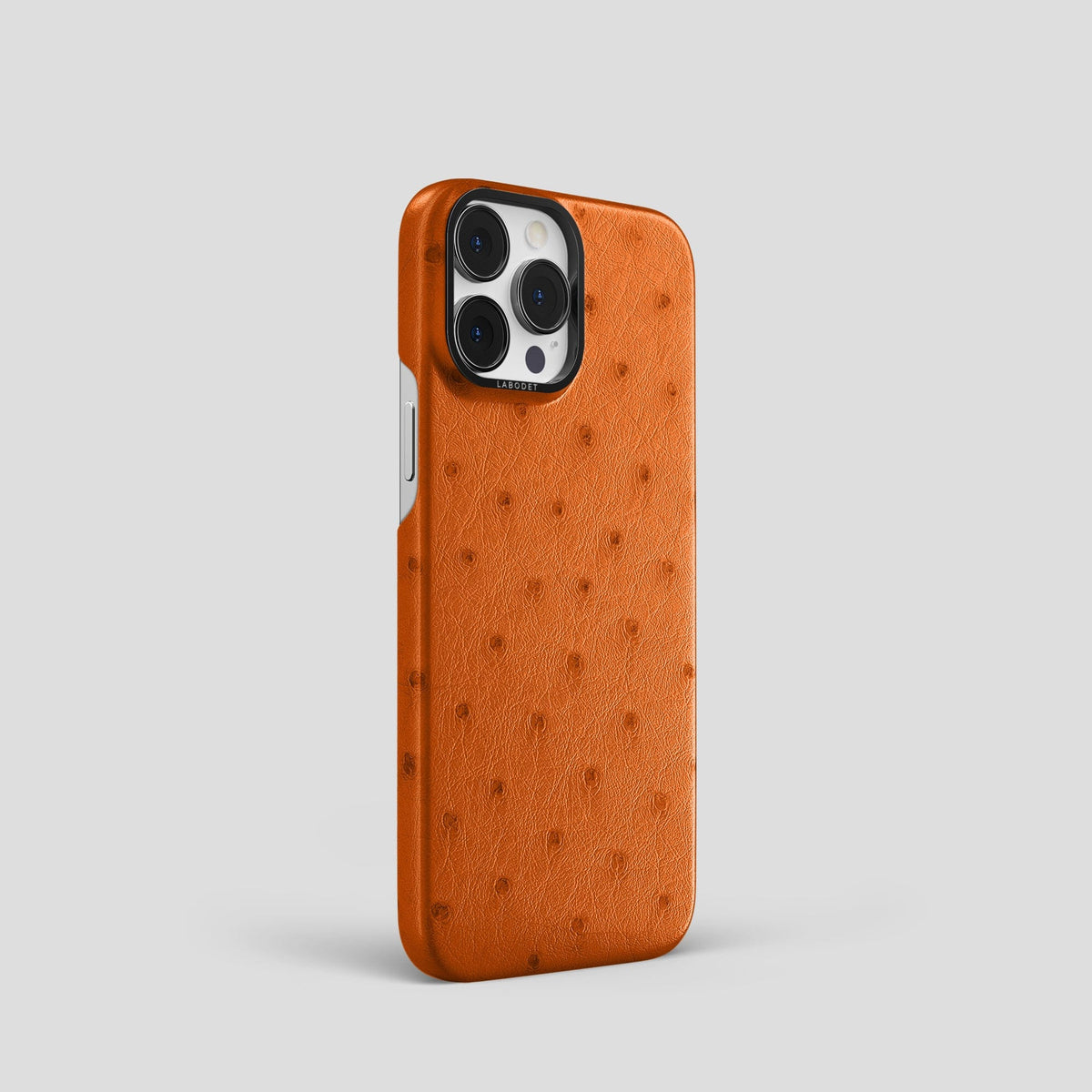 Medium-Brown iPhone 14 Pro Classic Case Ostrich with Black Metal -2 | Medium-Brown-Black