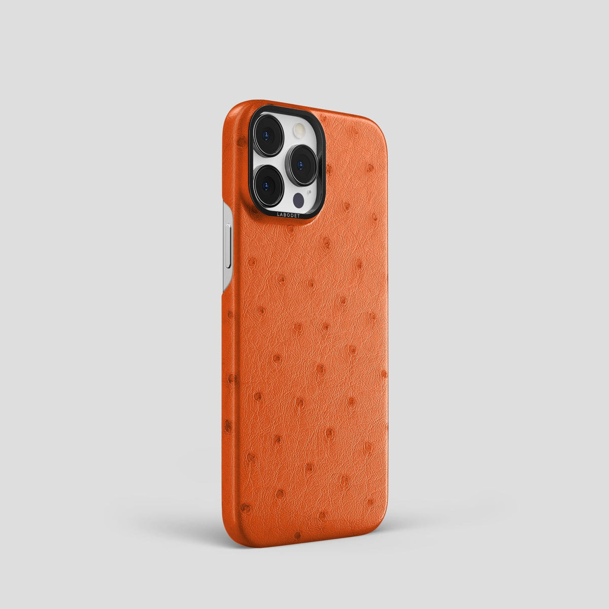 Orange iPhone 14 Pro Classic Case Ostrich with Black Metal -2 | Orange-Black