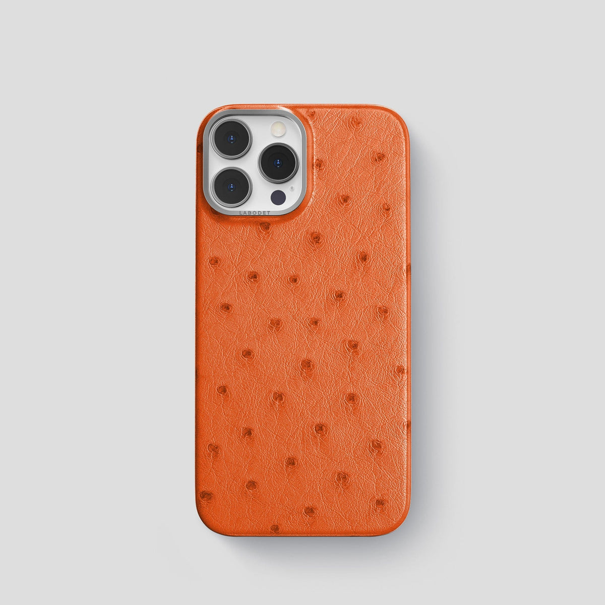 Orange iPhone 14 Pro Classic Case Ostrich with Steel Metal -1 | Orange-Steel