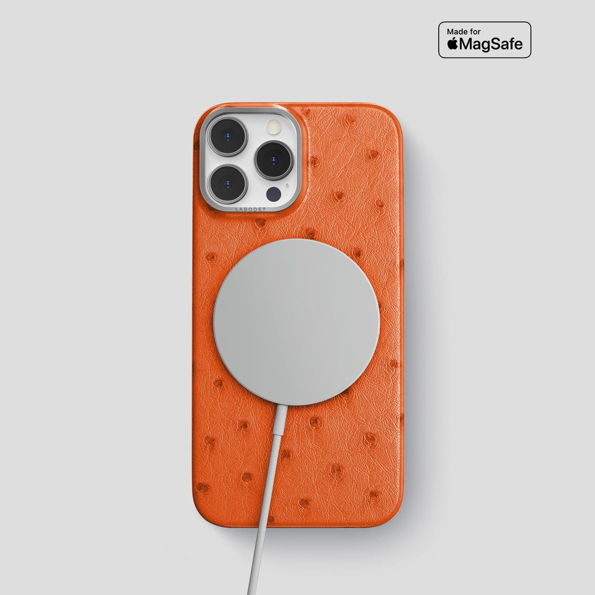 Orange iPhone 14 Pro Classic Case Ostrich with Steel Metal -5 | Orange-Steel