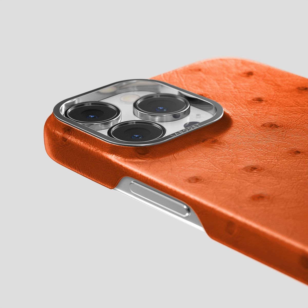 Orange iPhone 14 Pro Classic Case Ostrich with Steel Metal -6 | Orange-Steel