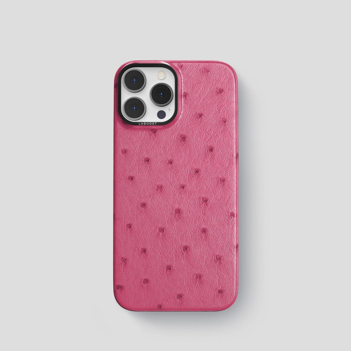 Petal Pink iPhone 14 Pro Classic Case Ostrich with Black Metal -1 | Petal-Pink-Black