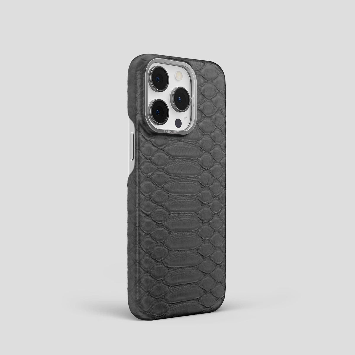 Grey iPhone 14 Pro Classic Case Python with Steel Metal -2 | Grey-Steel