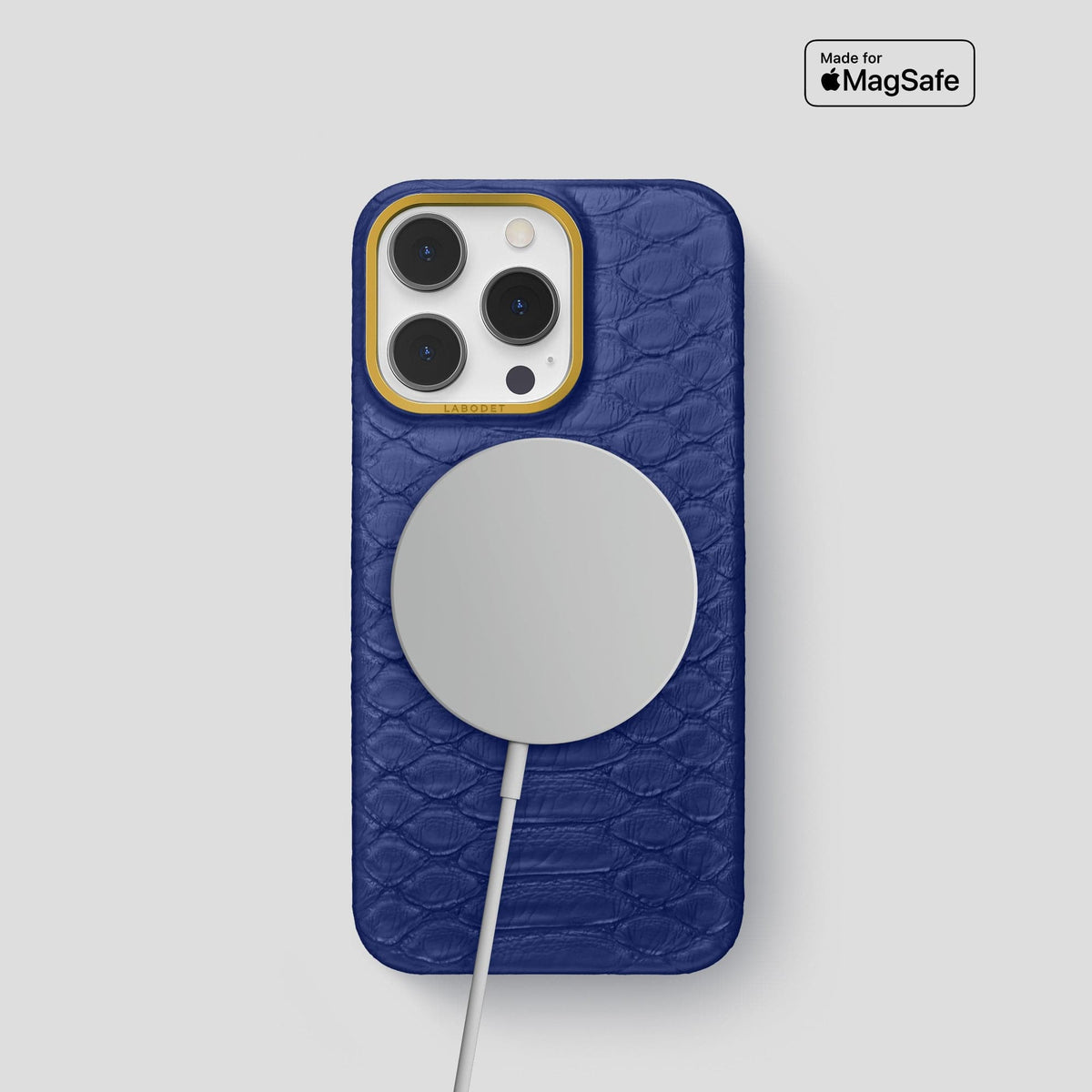 Navy Blue iPhone 14 Pro Classic Case Python with Gold Metal -5 | Navy-Blue-Gold