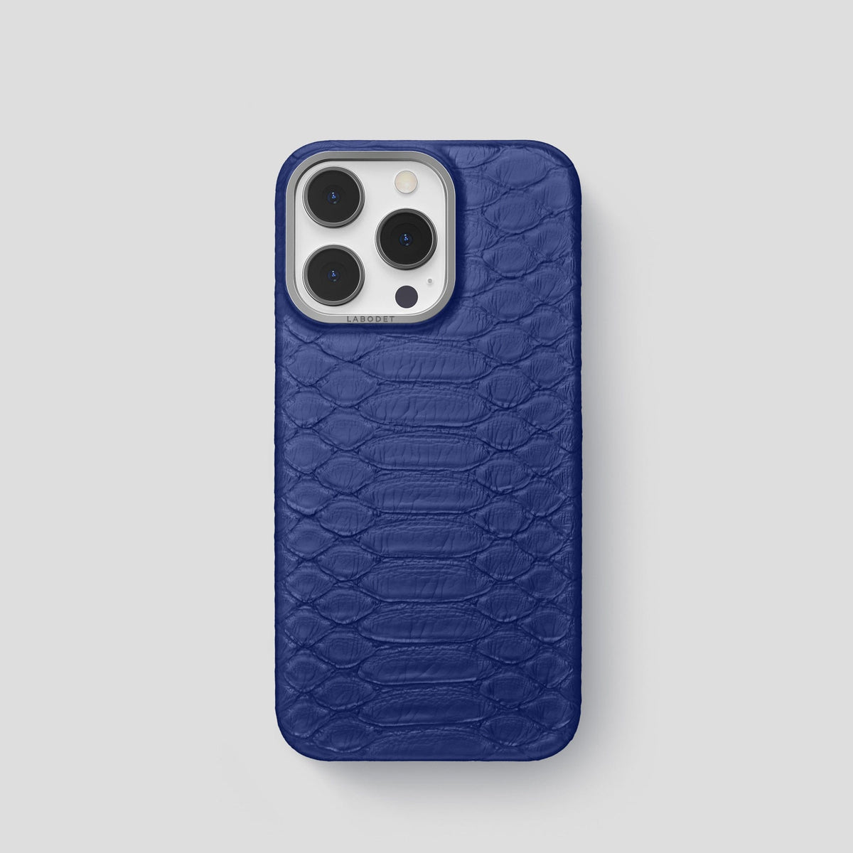 Navy Blue iPhone 14 Pro Classic Case Python with Steel Metal -1 | Navy-Blue-Steel